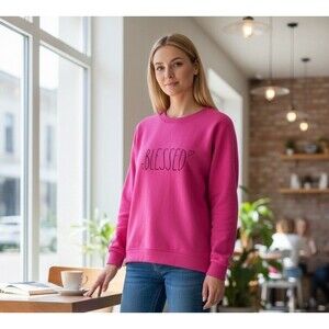 Rae Dunn Womens Red Blessed Crewneck Sweatshirt Size M Feminine Cottagecore